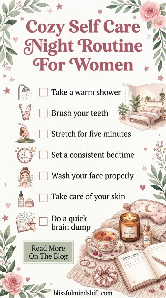 Your evenings do not have to feel like a second shift. A good self care night routine gives you a real chance to slow down and take care of yourself. This post is packed with different ideas that bring more coziness and relaxation into your nightly routine. You get to pick what works for you and leave the rest. Read all the ideas on the blog.