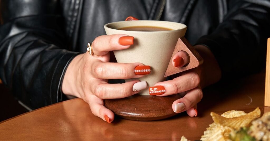 Matte Pumpkin Spice & Pearl Nails