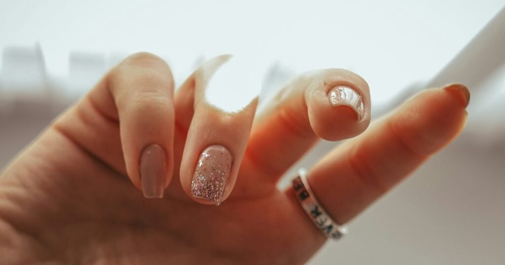 Nude Glitter Moon Phase Nails