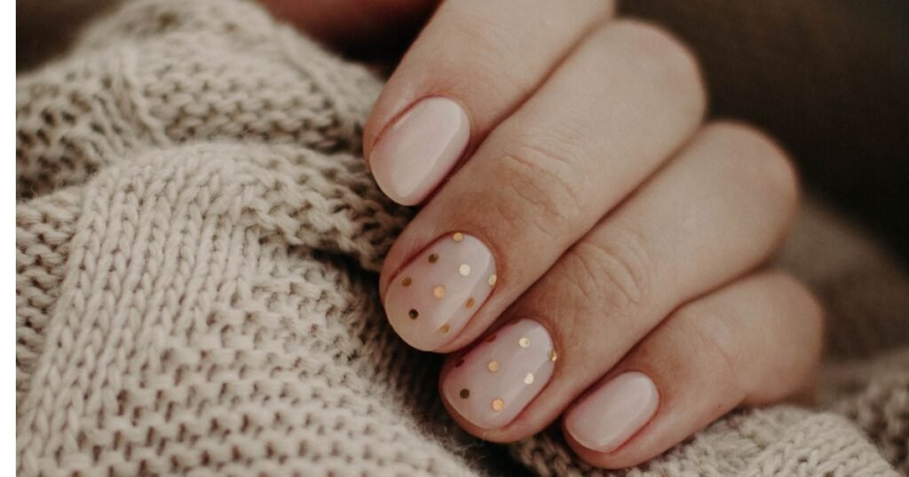 Nude & Gold Polka Dot Nails