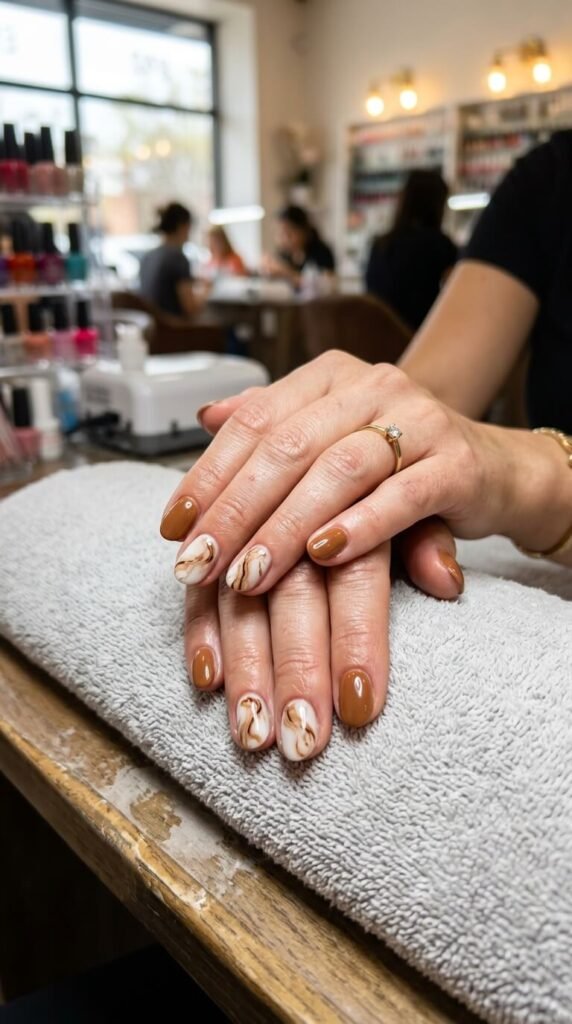 Coffee & Cream Marble Nails