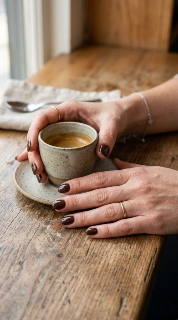 Glossy Espresso Brown Nails